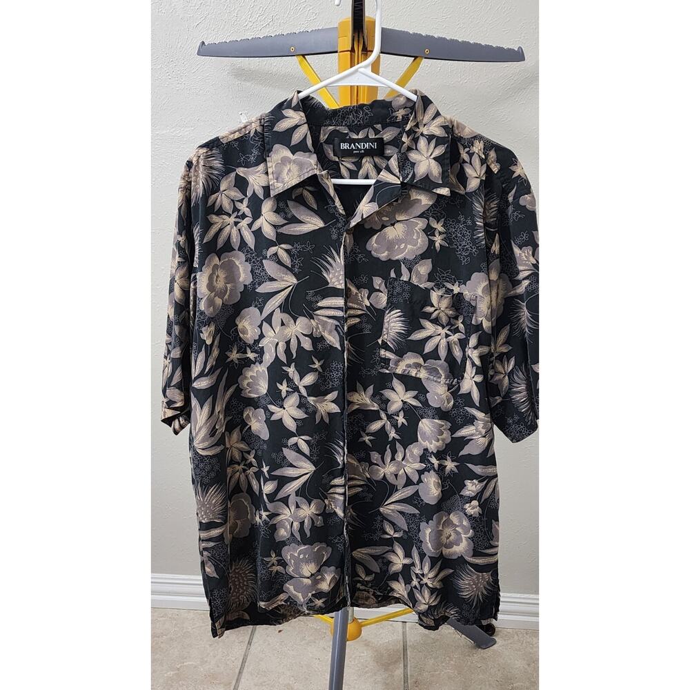 Brandini Hawaiian Shirt Button Up Pure Silk Size M Short Sleeve